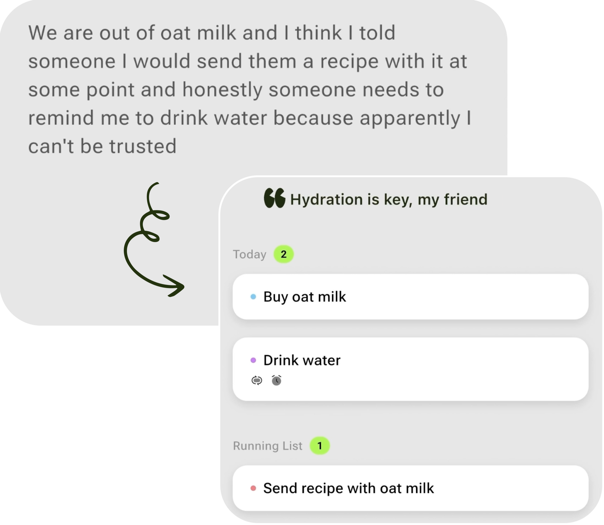 Thinkii voice brain dump — messy spoken thoughts automatically sorted into organized tasks with AI